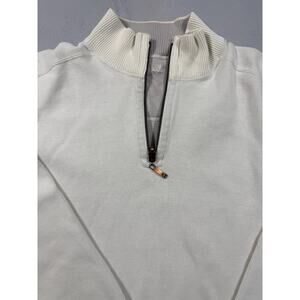 Tommy Bahama Mens Cream Quarter Zip Pullover Ribbed Cotton Sweater L Large